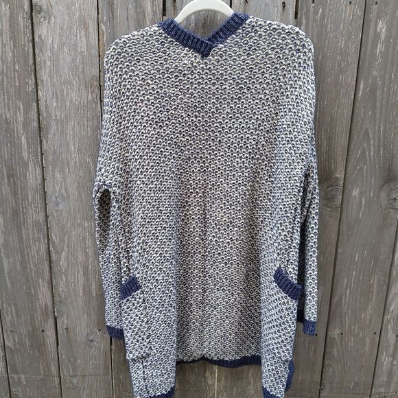 Caslon size L open front cardigan ribbon yarn blue white - Picture 6 of 11